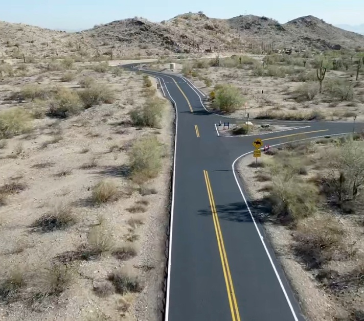 Newly finished asphalt roadway at South Mountain Park in Phoenix, Arizona completed by Valor Paving